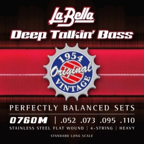 La Bella 0760M Original 1954 Style Deep Talkin' Bass Stainless Steel FlatWound Strings, 52-110